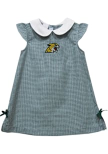 Vive La Fete Northern Michigan Wildcats Baby Girls Green Gingham Short Sleeve Dress