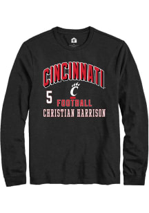 Christian Harrison Mens Black Cincinnati Bearcats Football NIL Arch Logo Long Sleeve Player T Shir..