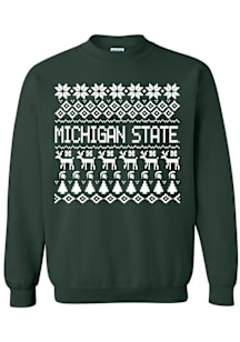 Michigan State Spartans Mens Green Holiday Sweater Long Sleeve Crew Sweatshirt