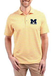Mens Michigan Wolverines Yellow Cutter and Buck Letterwinners M Club Virtue Eco Pique Stripe Short..