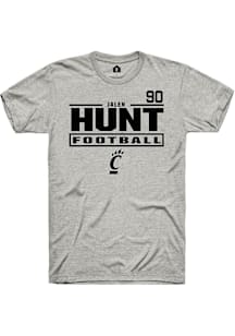 Jalen Hunt Cincinnati Bearcats Ash Football NIL Stacked Box Short Sleeve Player T Shirt