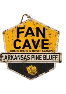 KH Sports Fan Arkansas Pine Bluff Golden Lions Fan Cave Rustic Badge Sign