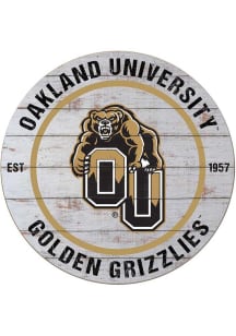 KH Sports Fan Oakland University Golden Grizzlies 20x20 Weathered Circle Sign