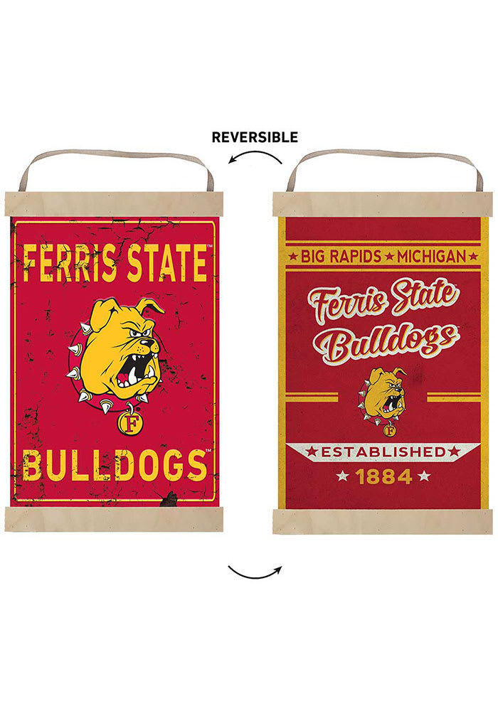 KH Sports Fan Ferris State Bulldogs Faux Rusted Reversible Banner Sign