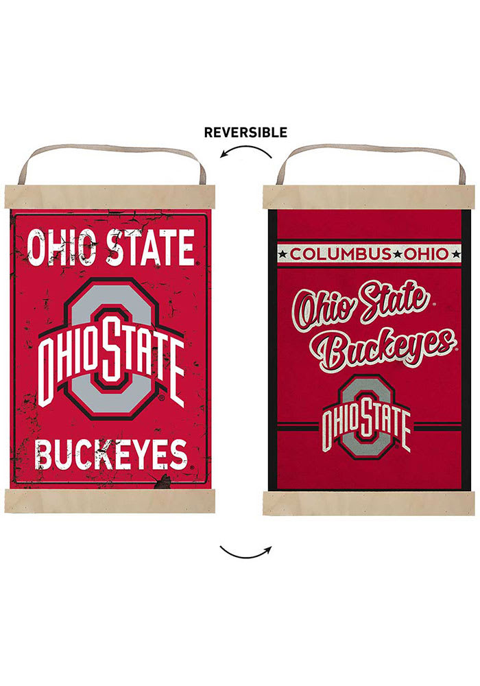 KH Sports Fan Ohio State Buckeyes Faux Rusted Reversible Banner Sign