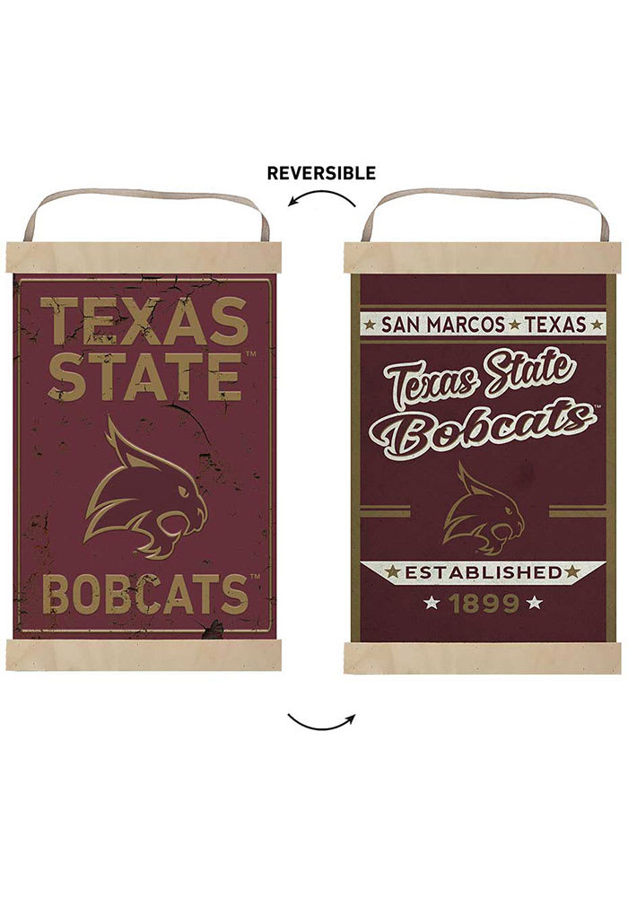KH Sports Fan Texas State Bobcats Faux Rusted Reversible Banner Sign
