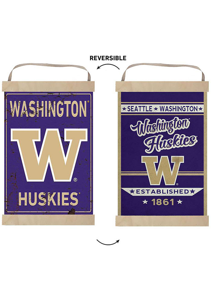 KH Sports Fan Washington Huskies Faux Rusted Reversible Banner Sign