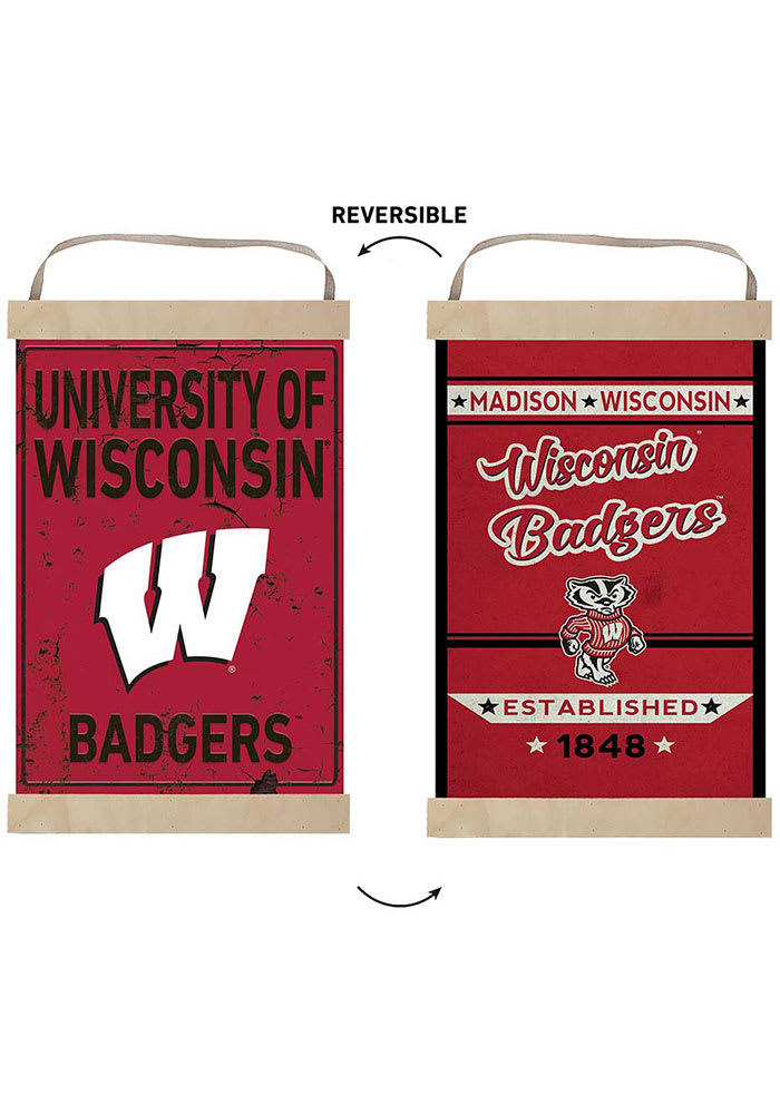 KH Sports Fan Wisconsin Badgers Faux Rusted Reversible Banner Sign