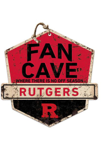 Red Rutgers Scarlet Knights Fan Cave Rustic Badge Sign