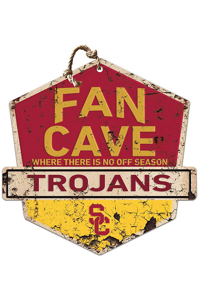 KH Sports Fan USC Trojans Fan Cave Rustic Badge Sign