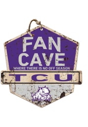 KH Sports Fan TCU Horned Frogs Fan Cave Rustic Badge Sign