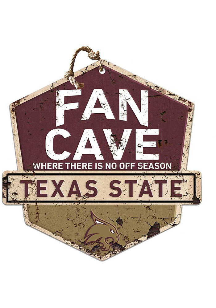 KH Sports Fan Texas State Bobcats Fan Cave Rustic Badge Sign