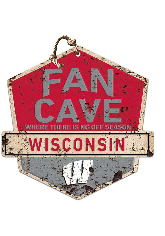KH Sports Fan Wisconsin Badgers Fan Cave Rustic Badge Sign