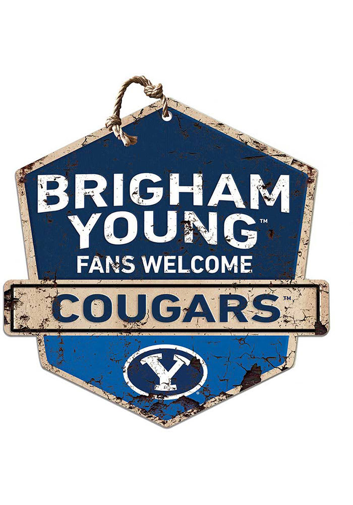 KH Sports Fan BYU Cougars Fans Welcome Rustic Badge Sign