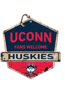 KH Sports Fan UConn Huskies Fans Welcome Rustic Badge Sign