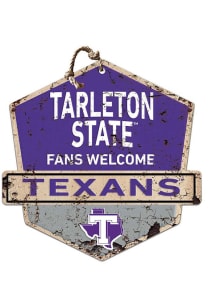 KH Sports Fan Tarleton State Texans Fans Welcome Rustic Badge Sign