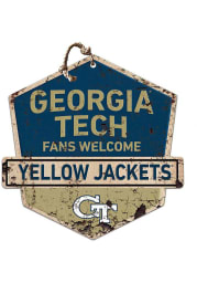 KH Sports Fan GA Tech Yellow Jackets Fans Welcome Rustic Badge Sign