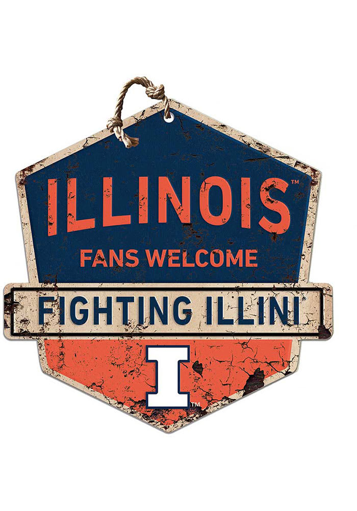 KH Sports Fan Illinois Fighting Illini Fans Welcome Rustic Badge Sign