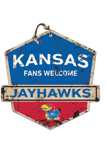KH Sports Fan Kansas Jayhawks Fans Welcome Rustic Badge Sign