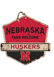 KH Sports Fan Nebraska Cornhuskers Fans Welcome Rustic Badge Sign