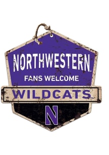 Purple Northwestern Wildcats Fans Welcome Rustic Badge Sign