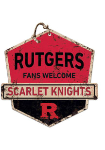 Red Rutgers Scarlet Knights Fans Welcome Rustic Badge Sign