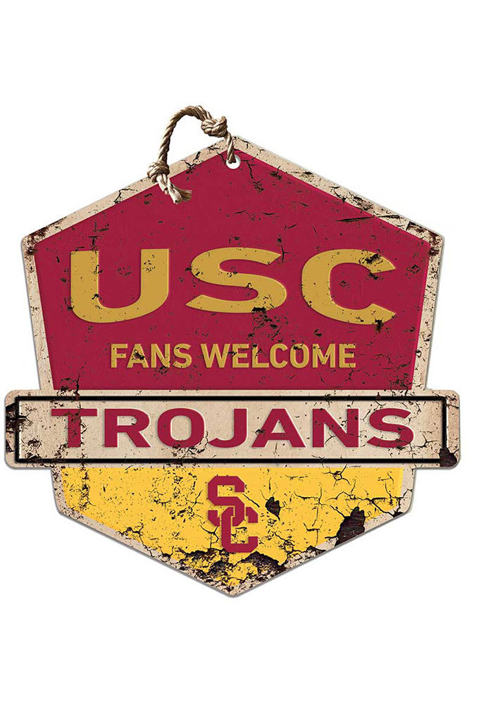 KH Sports Fan USC Trojans Fans Welcome Rustic Badge Sign
