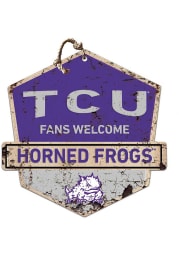 KH Sports Fan TCU Horned Frogs Fans Welcome Rustic Badge Sign