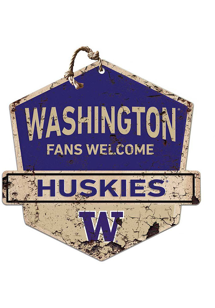 KH Sports Fan Washington Huskies Fans Welcome Rustic Badge Sign