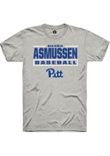 Benjamin Asmussen Rally Mens Ash Pitt Panthers NIL Stacked Box Player T Shirt