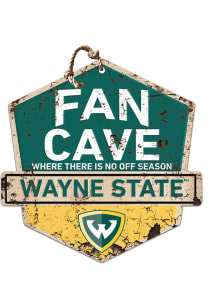 KH Sports Fan Wayne State Warriors Fan Cave Rustic Badge Sign