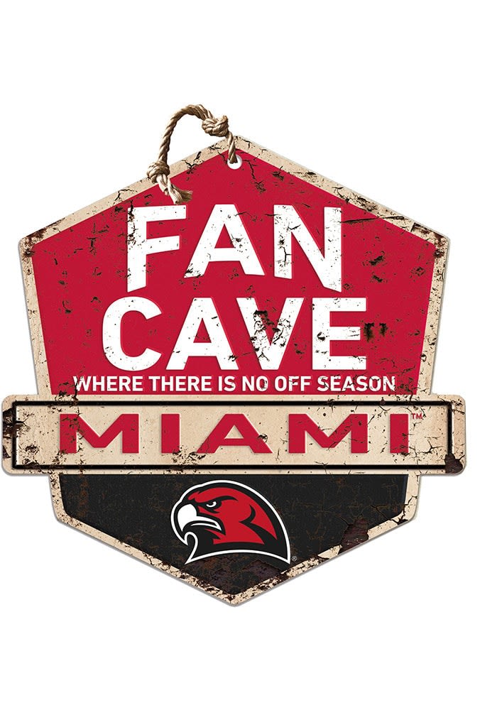 Jardine Associates Miami RedHawks Fan Cave Rustic Badge Sign