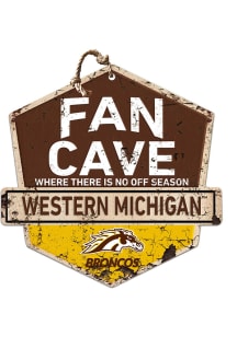 KH Sports Fan Western Michigan Broncos Fan Cave Rustic Badge Sign