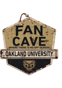 KH Sports Fan Oakland University Golden Grizzlies Fan Cave Rustic Badge Sign