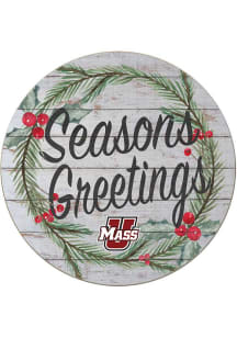 KH Sports Fan Massachusetts Minutemen 20x20 Weathered Seasons Greetings Sign