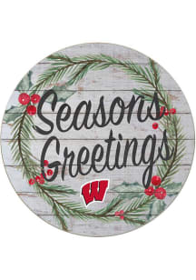 KH Sports Fan Wisconsin Badgers 20x20 Weathered Seasons Greetings Sign