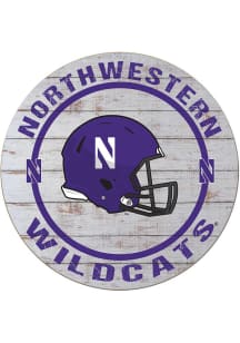 Grey Northwestern Wildcats Weathered Helmet Circle Sign