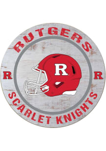 Grey Rutgers Scarlet Knights Weathered Helmet Circle Sign