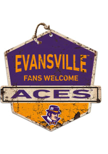 KH Sports Fan Evansville Purple Aces Fans Welcome Rustic Badge Sign