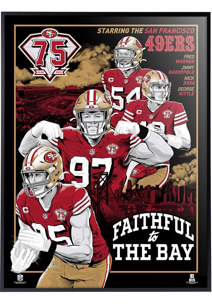 San Francisco 49ers 75th Anniversary Movie Poster 18x24 Deluxe Framed Posters, Red, Size NA, Rally House