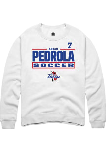 Arnau Pedrola Rally Mens White Tulsa Golden Hurricane NIL Stacked Box Player Crew