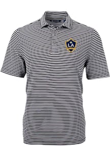 Cutter and Buck LA Galaxy Mens Black Virtue Eco Pique Stripe Short Sleeve Polo