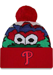 New Era Philadelphia Phillies Red DL Mascot Pom Cuff Mens Knit Hat