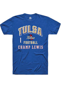 Champ Lewis Rally Mens Blue Tulsa Golden Hurricane NIL Arch Logo Player T Shirt