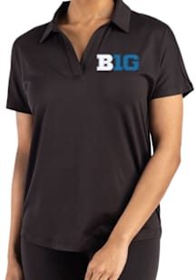Womens Big Ten Black Cutter and Buck Coastline Short Sleeve Polo Shirt