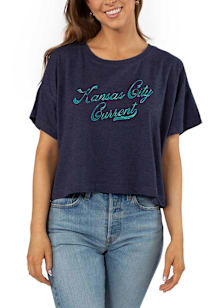 KC Current Womens Navy Blue Sunshine Cropped Short Sleeve T-Shirt