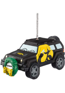 Black Iowa Hawkeyes jeep with wreath Ornament