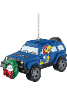 Kansas Jayhawks jeep with wreath Ornament - Crimson