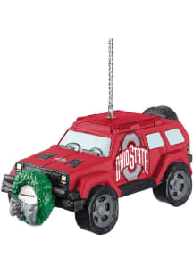 Ohio State Buckeyes jeep with wreath Ornament