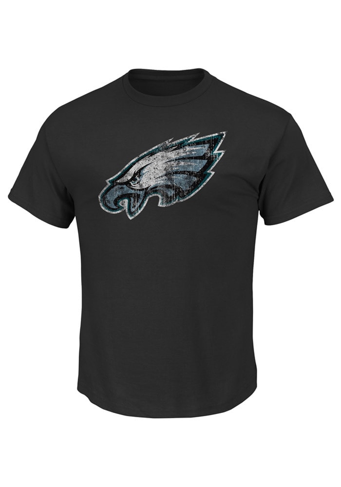 Majestic Philadelphia Eagles Black Distressed Logo Short Sleeve T Shirt